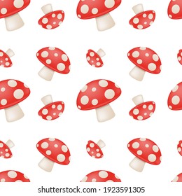 Mushroom Emoji Pattern Icon. Fungus Forest Seamless Background Symbol. illustration Emoticon Toadstool Vector.