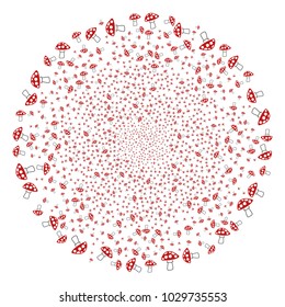 Mushroom exploding spheric cluster. Object pattern done from random mushroom pictographs as explosion circle. Vector illustration style is flat iconic symbols.