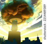 Mushroom from the explosion of a nuclear bomb over the city. Nuclear war in the world. End of the world.