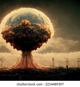 Pilz aus der Explosion einer Atombombe über der Stadt. Atomkrieg in der Welt. Ende der Welt.