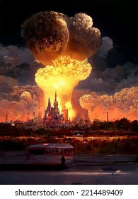 Mushroom from the explosion of a nuclear bomb over the city. Nuclear war in the world. End of the world.