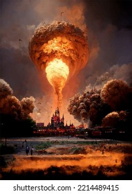 Pilz aus der Explosion einer Atombombe über der Stadt. Atomkrieg in der Welt. Ende der Welt.