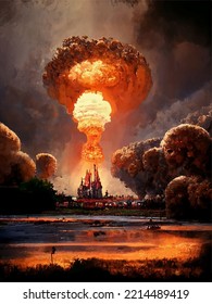 Mushroom from the explosion of a nuclear bomb over the city. Nuclear war in the world. End of the world.
