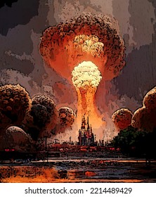 Mushroom from the explosion of a nuclear bomb over the city. Nuclear war in the world. End of the world.