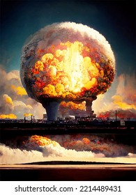 Setas de la explosión de una bomba nuclear sobre la ciudad. Guerra nuclear en el mundo. Fin del mundo.