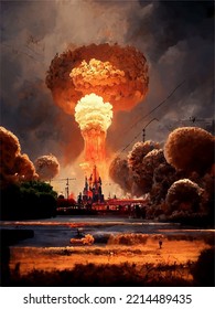 Mushroom from the explosion of a nuclear bomb over the city. Nuclear war in the world. End of the world.