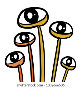 Mushroom eyes hand drawn vector illustration in cartoon comic style surreal background poster minimalism