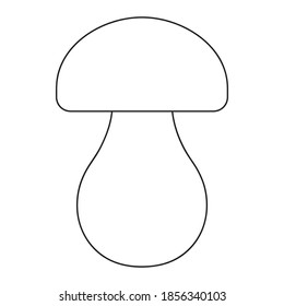 Mushroom. A fabulous boletus with a rounded hat. Vector illustration. Outline on an isolated white background. Doodle style. Sketch. Coloring book for children. Gathering the summer harvest. Seasonal 