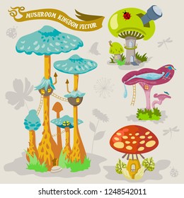 Mushroom fairy kingdom vector fantasy land illustration map builder set