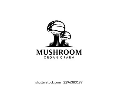 mushroom farm logo silhouette illustration, champignon mushroom logo design