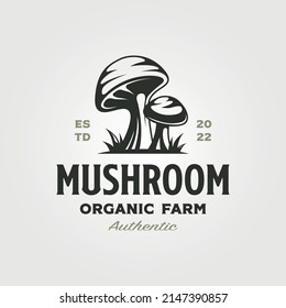 mushroom farm logo vintage vector illustration design, champignon mushroom logo design