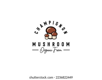 mushroom farm logo vintage vector illustration design, champignon mushroom logo design