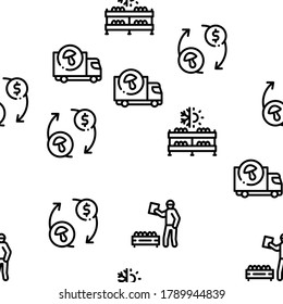 Mushroom Farm Plant Seamless Pattern Vector Thin Line. Illustrations