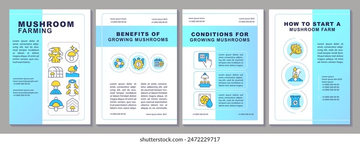 Mushroom farming blue gradient brochure template. Benefits. Leaflet design with linear icons. Editable 4 vector layouts for presentation, annual reports