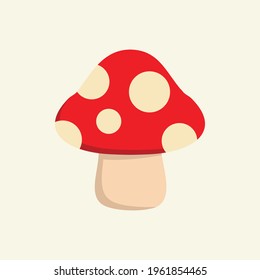 mushroom flat design vector illustration, Red mushroom symbol,Amanita poisonous mushroom. Vector illustration flat design. Isolated on background. Red mushroom with white dots. Toxic poisoned food.