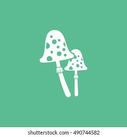 Mushroom Flat Icon On Green Background