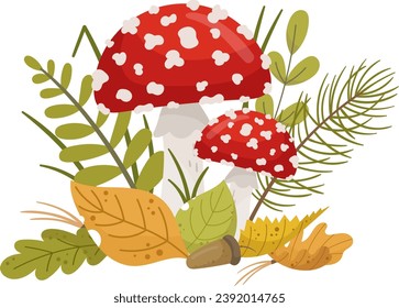 Mushroom Floral Still Life Composition Vector Illustration