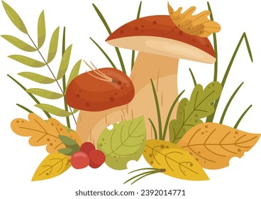 Mushroom Floral Still Life Composition Vector Illustration