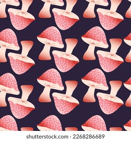 Mushroom and flower seamless pattern. Simple and elegant hand drawn design. Colorful vector illustration. 