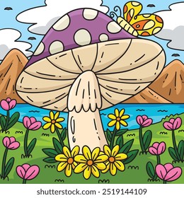 Mushroom with Flowers and Butterfly Colored 