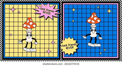 mushroom fly agaric Illustration Design Cartoon Mascot 80s 90s Y2k nostalgic Retro