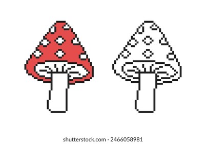 Pilzfliegenpilz im Pixelstil auf weißem Hintergrund