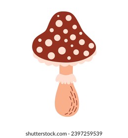 Mushroom fly agaric. Red mushroom with white spots. Flat vector illustration isolated on white background