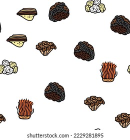 mushroom food forest fungi vector seamless pattern thin line illustration