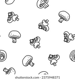 mushroom food forest fungi vector seamless pattern thin line illustration