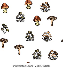 mushroom food forest fungi vector seamless pattern thin line illustration