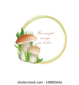 Mushroom Food frame. Boletus Floral decor Nature fall background
