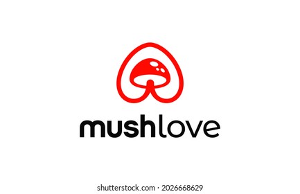 Mushroom Food Organic with Red Heart Love Logo Design Inspiration