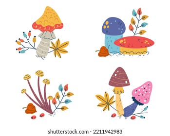 Mushroom forest autumn nature isolated set. Vector graphic design illustration
