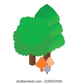 Mushroom forest icon isometric vector. Mushroom under leaved and coniferous tree. Environment, nature, vegetation