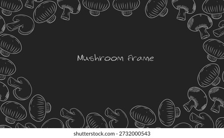 Mushroom Frame Seamless Pattern Hand Drawn Outline Monochrome Background