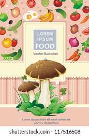 Mushroom, fresh vegetables, Retro style. Vector illustrations
