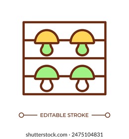 Mushroom fruiting room RGB color icon. Mushroom cultivation and growing. Indoor farming. Farm business. Fungiculture. Isolated vector illustration. Simple filled line drawing. Editable stroke