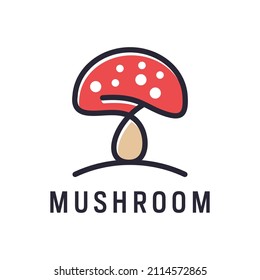 Mushroom fungi nature line outline icon logo design Premium