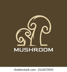 Mushroom fungi nature line outline icon logo design Premium