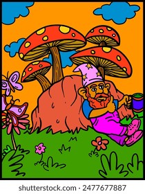 mushroom garden illustration for background, banner, poster, design, etc