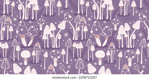 Mushroom Garden Themed Seamless Patterns