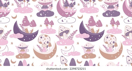 Mushroom Garden Themed Seamless Patterns