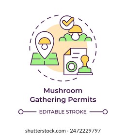 Mushroom gathering permits multi color concept icon. Mushroom management and regulation. Foraging restrictions. Round shape line illustration. Abstract idea. Graphic design. Easy to use in article