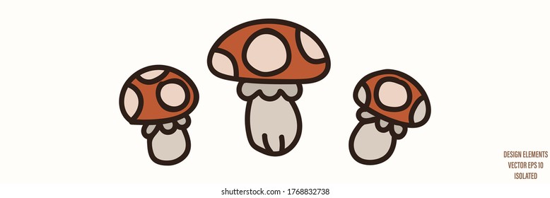 Mushroom gender neutral baby illustration clipart. Simple whimsical minimal earthy 2 tone color. Kids nursery room decor print or cartoon animal line art sticker.