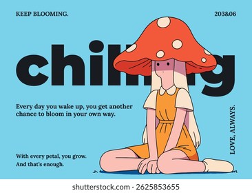 Mushroom girl meditating, abstract character