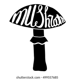 Mushroom graphic drawing trace with art lettering. Vector illustration