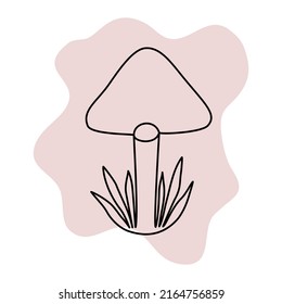 Mushroom with grass. Continuous line. Vector illustration 