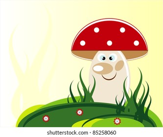 mushroom in grass and flower