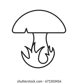 Mushroom in grass linear icon. Thin line illustration. Contour symbol. Vector isolated outline drawing