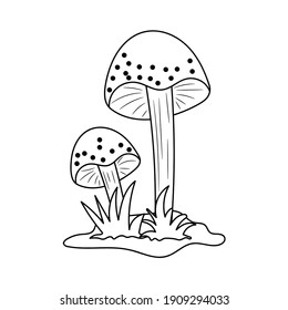 Mushroom with grass linear style pictogram vector illustration, isolated on white
